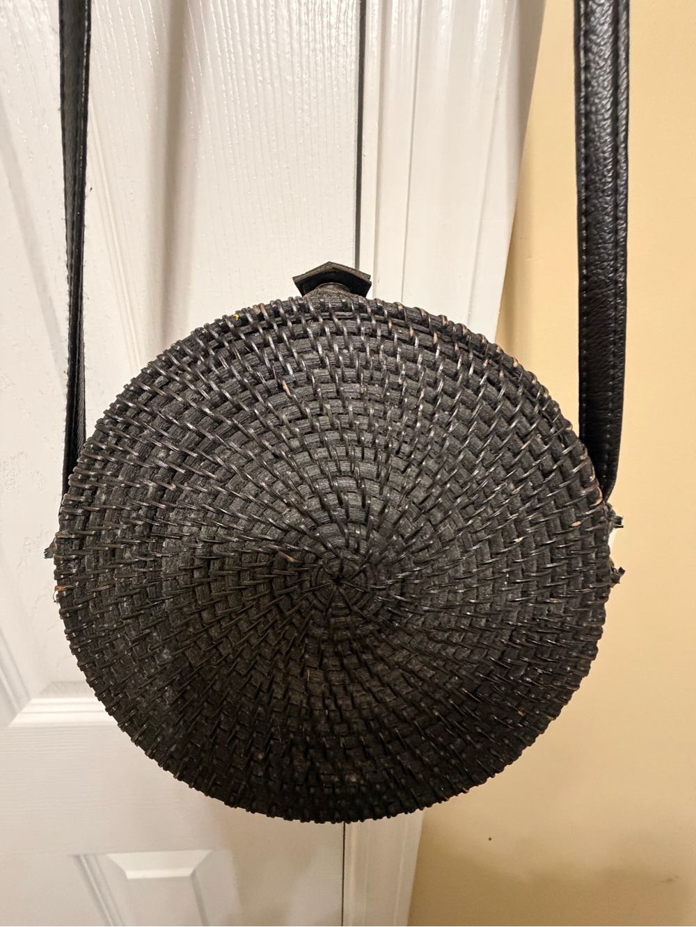 Round Black Woven Crossbody Bag
